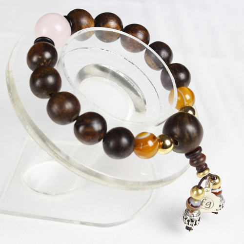 Premium Agarwood, Yellow Agate, Rose Quartz Bracelet - Earth Element