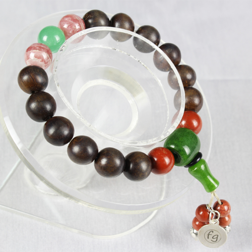 Agarwood Aventurine Green Chalcedony Red Agate and Rhodochrosite Bracelet