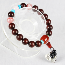 Premium Red Sandalwood Rose Quartz Red Agate and Rhodochrosite Bracelet - Fire Element