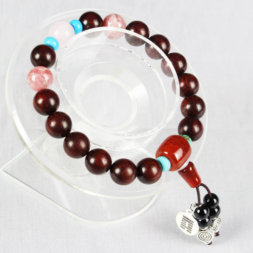 Premium Red Sandalwood Rose Quartz Red Agate and Rhodochrosite Bracelet - Fire Element