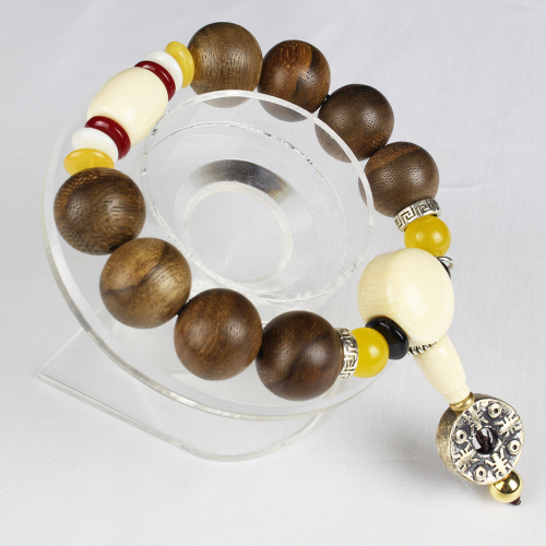 Agarwood White Jade Bodhi Amber Bracelet - Metal Element