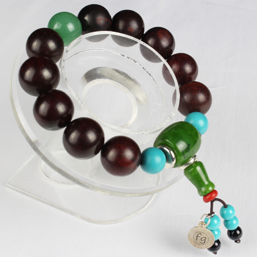 Premium India Red Sandalwood Turquoise and Aventurine Bracelet - Wood Element