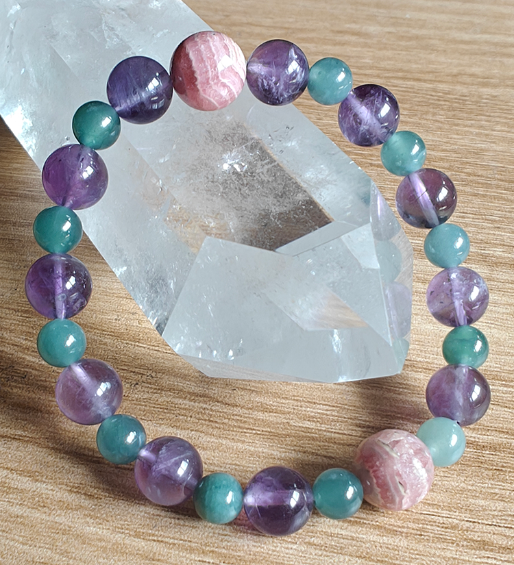 木火通明紫水晶紅紋石翡翠水晶手串 | 葉峰師傅