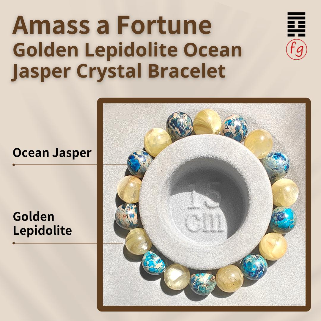Amass a Fortune Golden Lepidolite Ocean Jasper Crystal Bracelet | Master Feng Ip