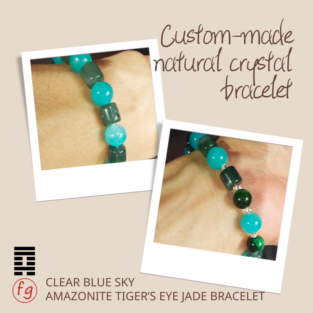 Clear Blue Sky Amazonite Tiger’s Eye Guatemala Jade Crystal Bracelet