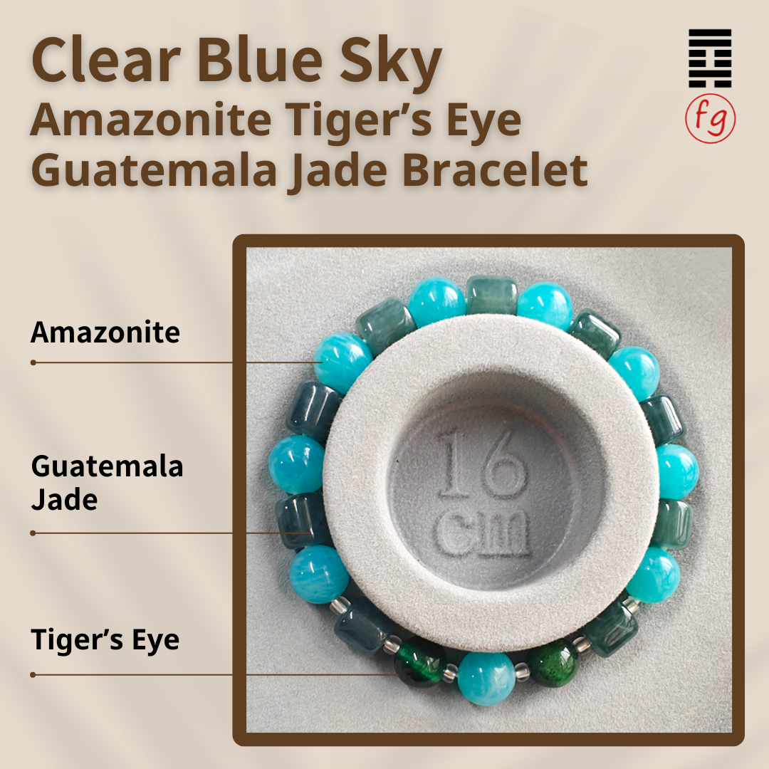 Clear Blue Sky Amazonite Tiger’s Eye Guatemala Jade Crystal Bracelet | Master Feng Ip