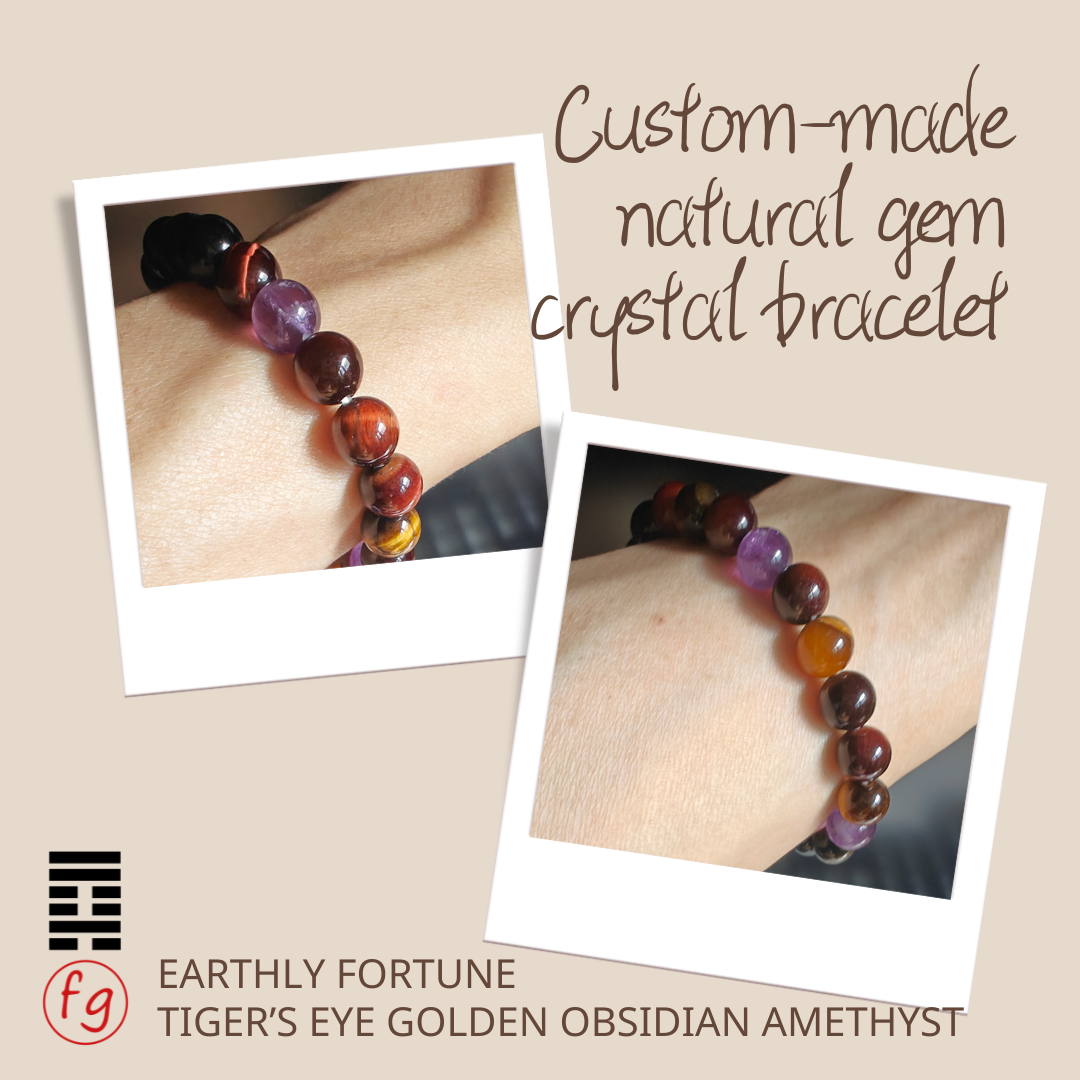 Earthly Fortune Tiger’s Eye Golden Obsidian Amethyst Crystal Bracelet