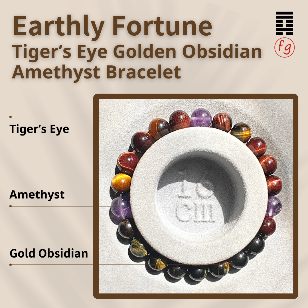 Earthly Fortune Tiger’s Eye Golden Obsidian Amethyst Crystal Bracelet | Master Feng Ip