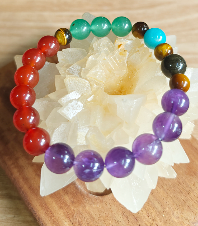 紫氣東來紫水晶紅玉髓虎眼石金曜石水晶手串 | 葉峰師傅
