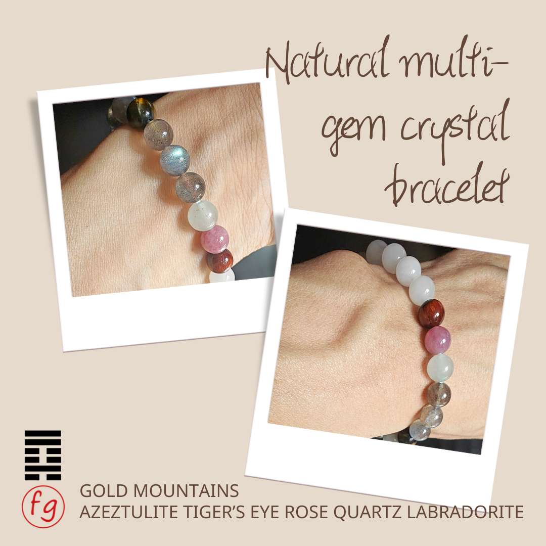 Gold Mountains Azeztulite Tiger’s Eye Rose Quartz Labradorite Bracelet