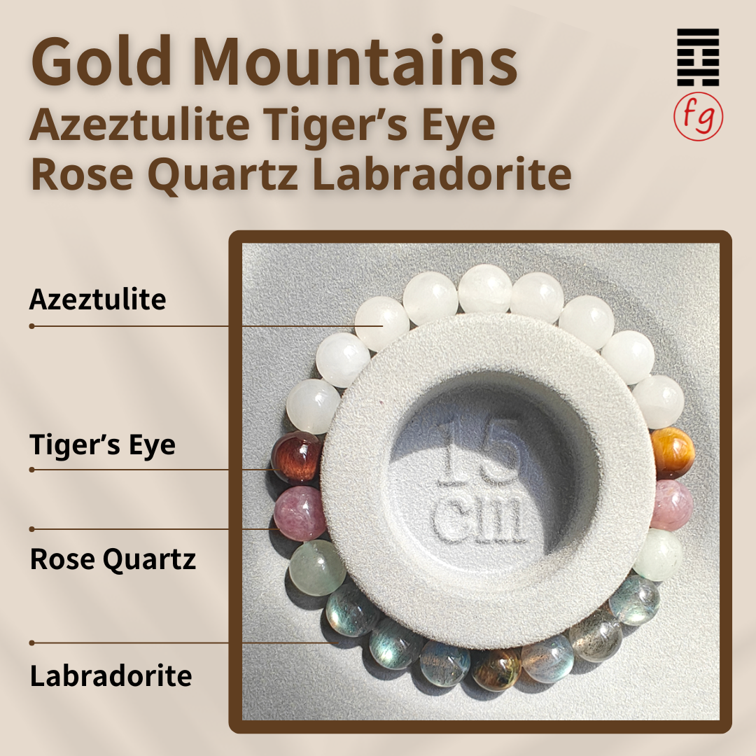 Gold Mountains Azeztulite Tiger’s Eye Rose Quartz Labradorite Bracelet | Master Feng Ip