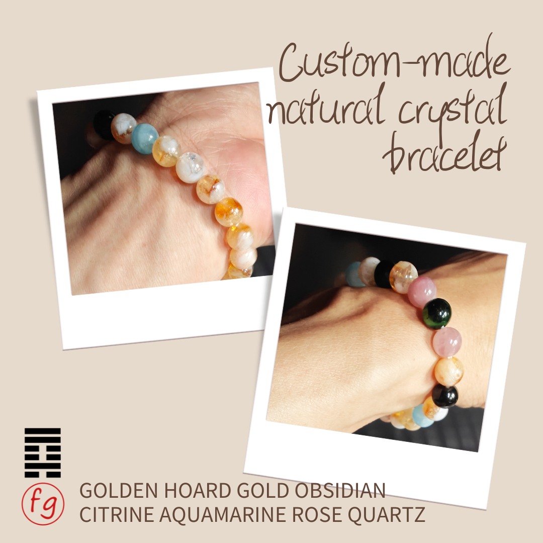 Golden Hoard Obsidian Citrine Aquamarine Rose Quartz Crystal Bracelet