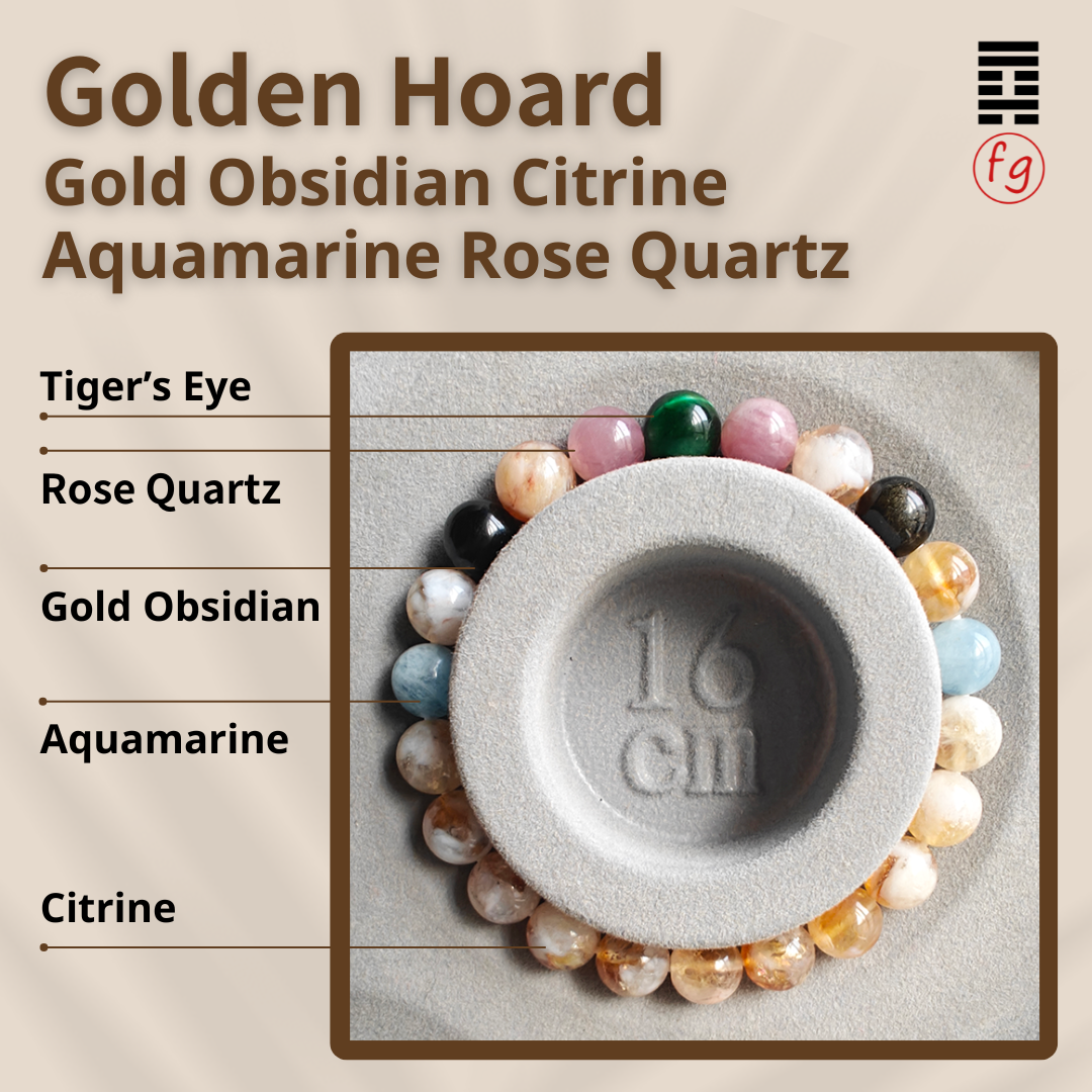 Golden Hoard Obsidian Citrine Aquamarine Rose Quartz Crystal Bracelet | Master Feng Ip