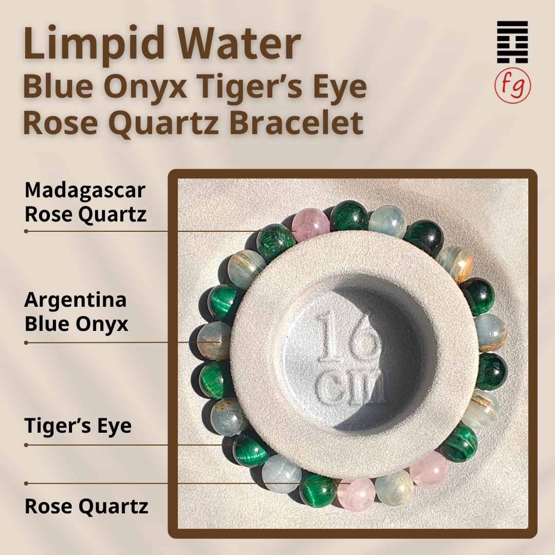 Limpid Water Blue Onyx Madagascar Rose Quartz Tiger's Eye Bracelet | Master Feng Ip