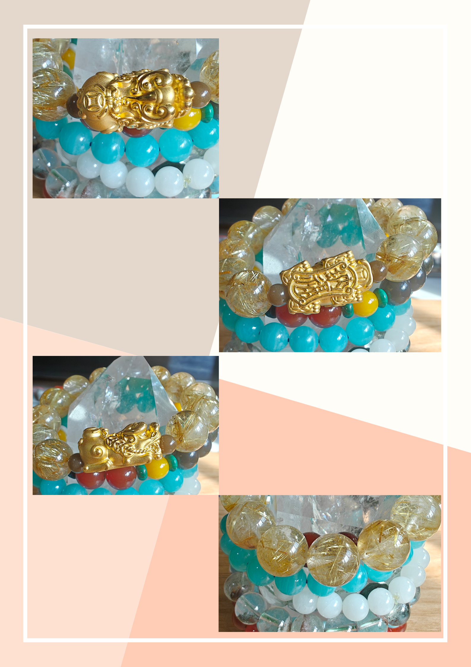 Pure Gold Pixiu Hetian Jade Golden Rutilated Quartz Crystal Bracelet