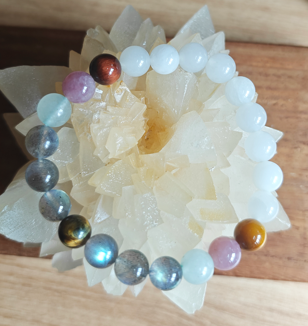 金山銀水粉晶虎眼石阿賽斯特萊東陵玉拉長石手串