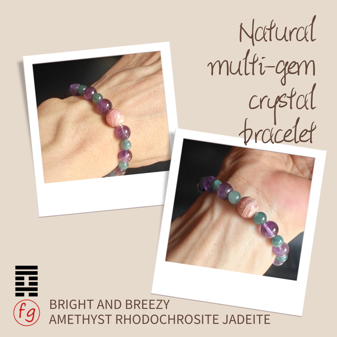 Bright and Breezy Amethyst Rhodochrosite Jadeite Crystal Bracelet