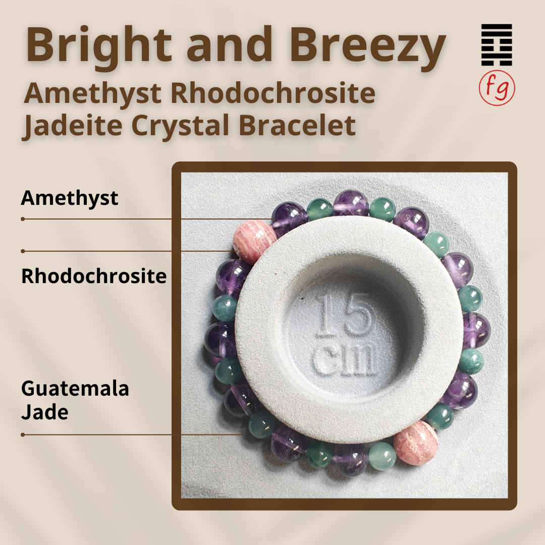 Bright and Breezy Amethyst Rhodochrosite Jadeite Crystal Bracelet | Master Feng Ip