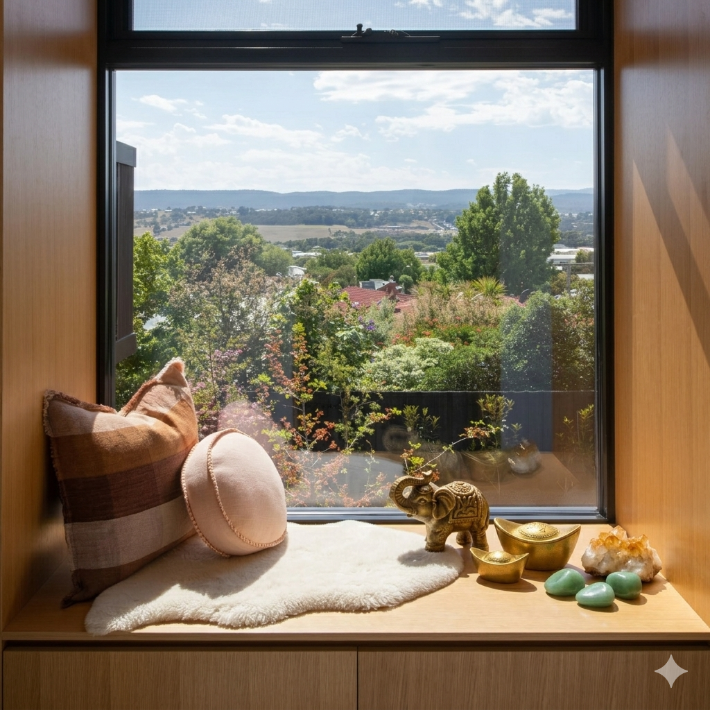 Wealth-Boosting Combination on Windowsill: Yellow Crystal Seven-Star Array and Gold Ingots